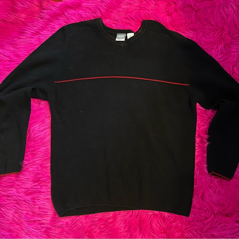 Vintage ™️ Utility Red Chest Stripe V Neck Mens Sweater